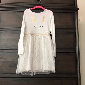 Long sleeve reindeer golden white dress